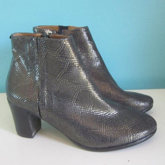 EsseUTEsse Italian Leather Booties Size 36 US 5.5 Metallic Snakeskin Side Zip - Picture 1 of 12
